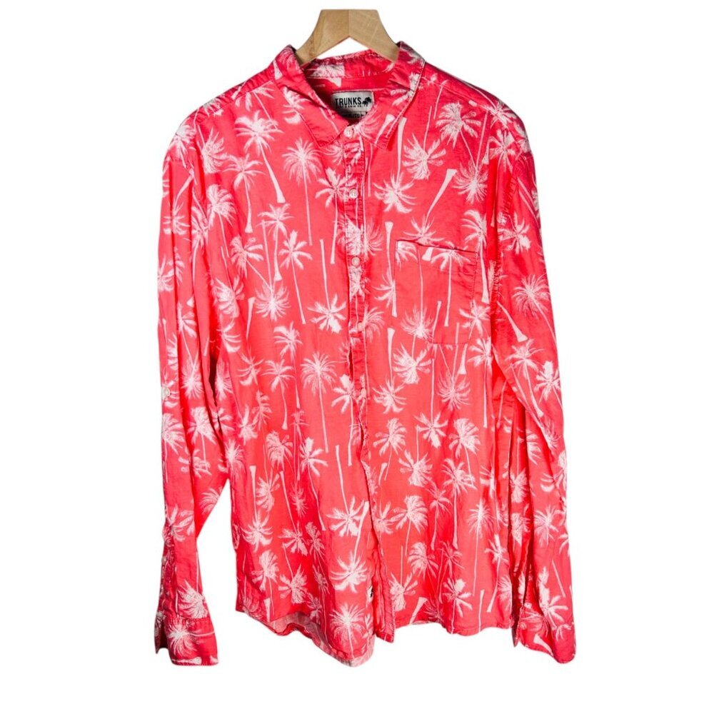 Tropical hot pink Palm Tree Men's Casual Button Down Shirt